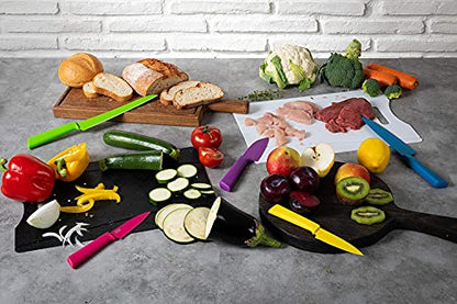 Kuhn Rikon COLORI+ Mixed Knife Set with Non-Stick Coating and Safety Sheaths, Set of 5, Fuchsia, Blue, Graphite Grey, Green and Red - color: Fuchsia, Blue, Graphite Grey, Green and Red, style: Set of 5