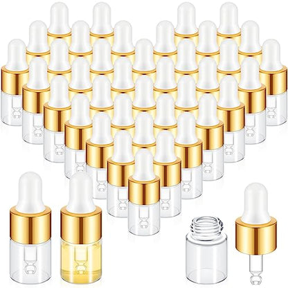 Didaey 100 Pcs 1/2/3/5/10/15 ml Mini Glass Oil Dropper Bottle Bulk, Clear Essential Small Empty Bottles Sample Containers Perfume Liquid Vials with Cap for Traveling (2 ml,Champagne Gold) - color: Champagne Gold, size: 2 ml