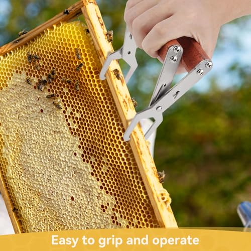 Bee Frame Clip, Stainless Steel Bee Frame Clamp with Wooden Handle Beekeeping Tools Frame Grip Holder for Beekeeper Supplies Beehive Equipment