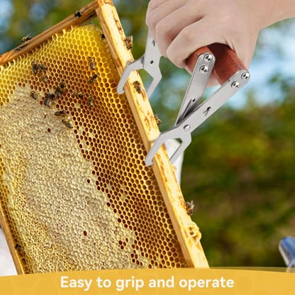 Bee Frame Clip, Stainless Steel Bee Frame Clamp with Wooden Handle Beekeeping Tools Frame Grip Holder for Beekeeper Supplies Beehive Equipment