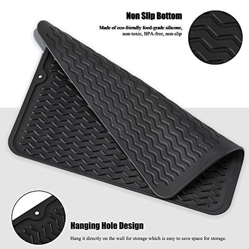 Silicone Dish Drying Mat, Non-Slip Easy Clean Sink Mat Large Heat-resistant Dish Drainer Mat for Kitchen Counter, Sink, Refrigerator or Drawer liner (16" x 12", BLACK) - size: 16" x 12"