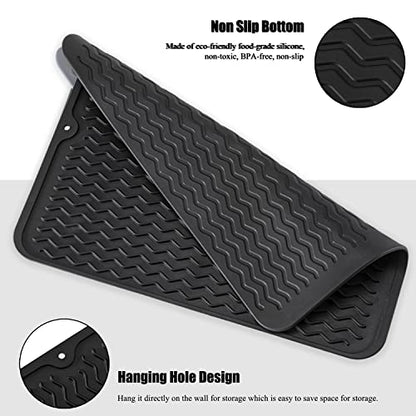 Silicone Dish Drying Mat, Non-Slip Easy Clean Sink Mat Large Heat-resistant Dish Drainer Mat for Kitchen Counter, Sink, Refrigerator or Drawer liner (16" x 12", BLACK) - size: 16" x 12"