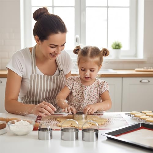 5 Pack Cookie Cutters, Round Metal Biscuit Cutter with Handle, Stainless Steel Circle Baking Tools for Dough Pastry and Cake, Dishwasher Safe