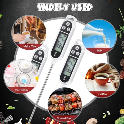 Copkim 6 Pcs Instant Read Meat Thermometer with Long Probe 9.65 Inch Kitchen Cooking Food Candy Waterproof Digital Thermometer for BBQ Water Milk Yogurt Liquid Cooking(White) - color: white