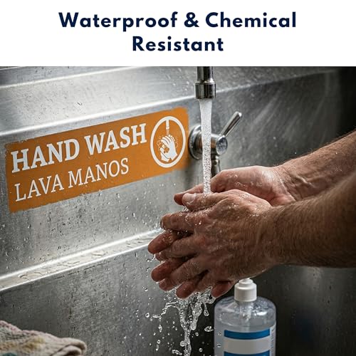 Wash Rinse Sanitize Sink Labels With Wash Hands Sign (12 Labels - 2 Sets, 7.3x2.5 in) - Ideal for Restaurants, Food Trucks, 3 Compartment Sink, Commercial Kitchens (Pack of 2) - size: 7.3 x 2.5 inches (Pack of 2)
