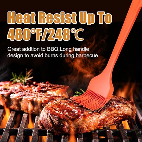 Silicone Basting Brush 2 Pcs Pastry Brush for Oil, BBQ, Grill, Sauce Baking Cooking, Dishwasher Safe (Orange) - color: Orange