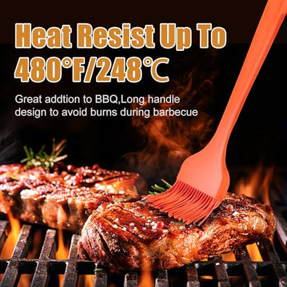 Silicone Basting Brush 2 Pcs Pastry Brush for Oil, BBQ, Grill, Sauce Baking Cooking, Dishwasher Safe (Orange) - color: Orange