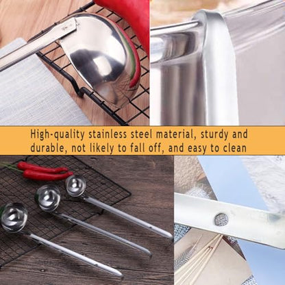 4-Piece Stainless Steel Soup Ladle Set with Bent Hook Handle and Pouring Rim, 1oz/3oz/4oz/5oz