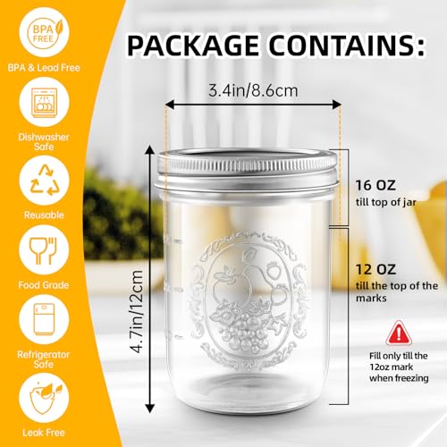 Miuyhji Mason Jars 16 oz with Lids, 9 Pcs Wide Mouth Glass Canning Jars with Airtight Lids and Bands, Overnight Oats Containers for Pickling, Freezing, Preserving, Meal Prep, Jar Décor - size: 16 oz-9Pcs (Clear)