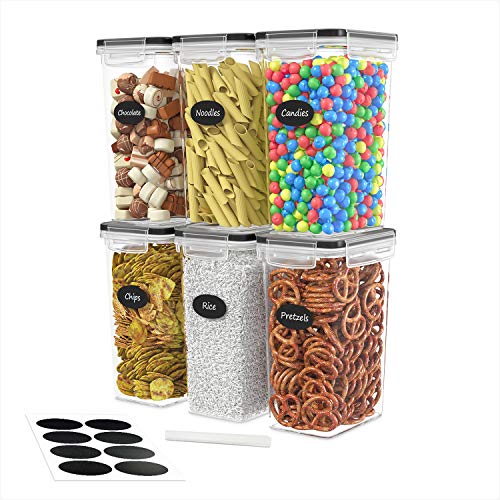 DWËLLZA KITCHEN Airtight Food Storage Containers Set of 6 Pieces 2L - Plastic BPA Free Kitchen Pantry Storage Containers - Dishwasher Safe - Include 8 Labels and Marker - color: 02 - 2L (Set of 6)