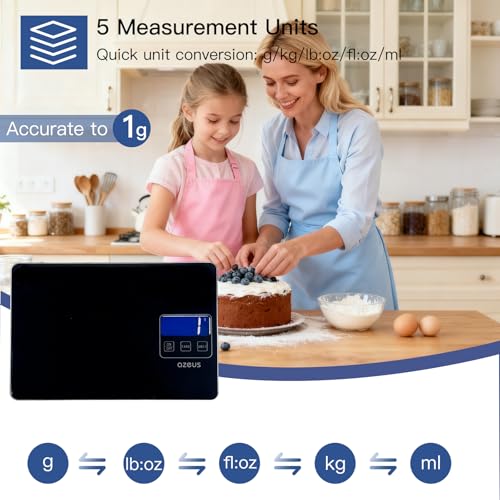 Food Scale with USB Rechargeable, Digital Kitchen Scale with 6 Units, High Precision to 0.04 oz /11lbs Capacity, Weight Range from 3g-5000g (Black) - color: Black