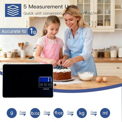 Food Scale with USB Rechargeable, Digital Kitchen Scale with 6 Units, High Precision to 0.04 oz /11lbs Capacity, Weight Range from 3g-5000g (Black) - color: Black