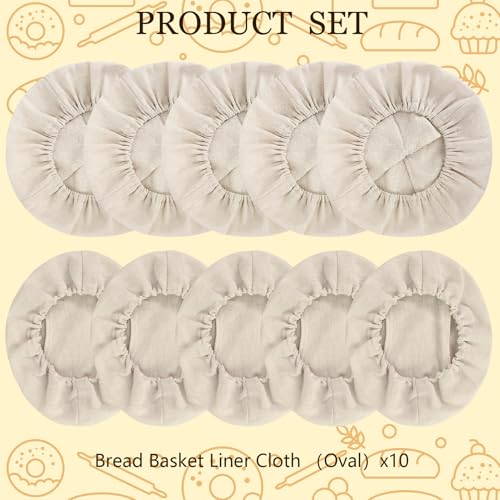 10 PC Bread Proofing Cloth Covers – 5 Oval 10" & 5 Round 9" Reusable Banneton Liners – Sourdough Basket Fabric Covers for Dough Fermentation – Natural Unbleached Cotton – Fits Most Proofing Baskets