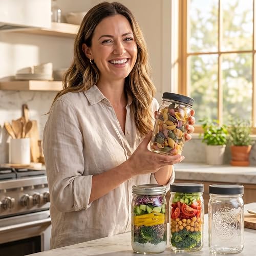 Wide Mouth Mason Jars 32 oz [2-Pack] with Airtight Lids – Glass Meal Prep Jars for Salads, Overnight Oats & Food Storage | BPA-Free Leak-Proof Lids - size: 32 oz