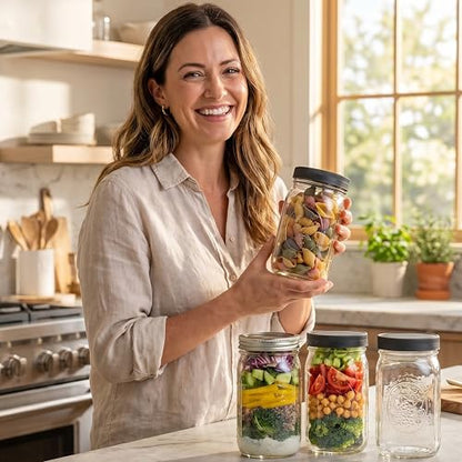 Wide Mouth Mason Jars 32 oz [2-Pack] with Airtight Lids – Glass Meal Prep Jars for Salads, Overnight Oats & Food Storage | BPA-Free Leak-Proof Lids - size: 32 oz