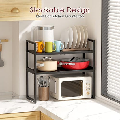 Expandable Kitchen Storage Shelves,110LBS Heavy Duty Metal Garage Shelving Units For Pot Pans Appliance,Adjustable Small Storage Shelf Rack Organizer For Kitchen Countertop Under Cabinet Garage Pantry - size: 1 Tier：10.2"D x 23.8"W x 11.4"H