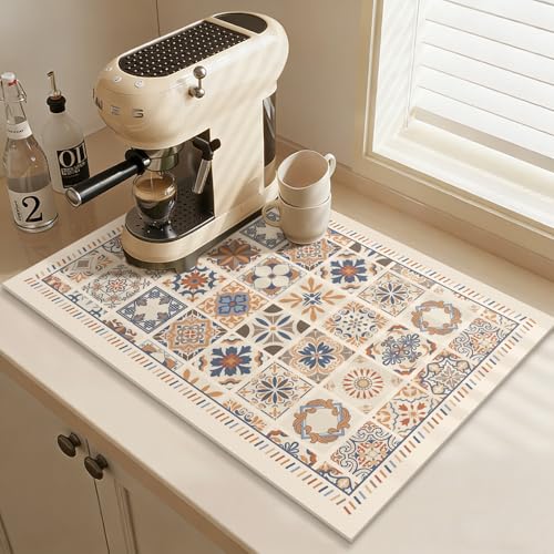 Boho Style Dish Drying Mat DIY Cuttable Coffee Maker Mat 16x24 Inch New Year Gifts for Housewives and Coffee Lovers (Whimsical Boho B)