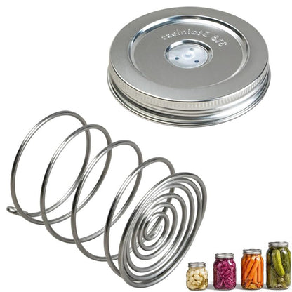 Stainless Steel Fermentation Lids Kit with Springs and Silicone Airlock for 16/24/32/64Oz Wide Mouth Mason Jars, Fermenting Set for Pickling, Kimchi, Kombucha & Sauerkraut，1PCS - color: 1PCS