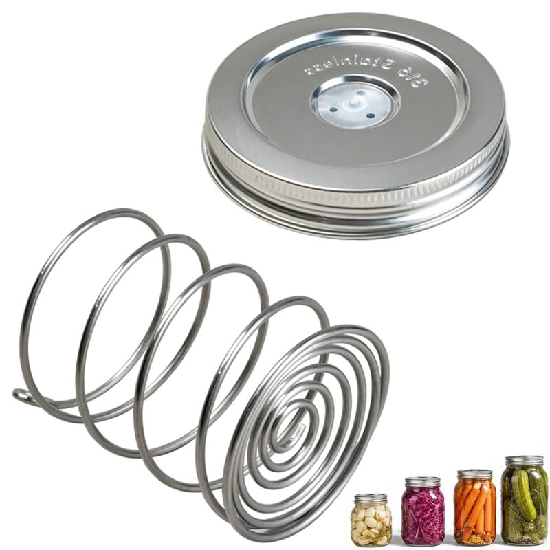 Stainless Steel Fermentation Lids Kit with Springs and Silicone Airlock for 16/24/32/64Oz Wide Mouth Mason Jars, Fermenting Set for Pickling, Kimchi, Kombucha & Sauerkraut，1PCS - color: 1PCS