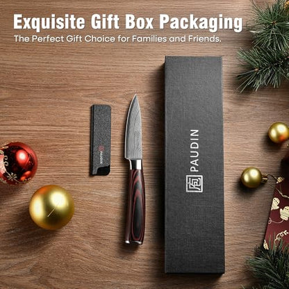 PAUDIN Paring Knife, 3.5 Inch Fruit Knife, High Carbon 5Cr15Mov Stainless Steel Forged Paring Knife, Ultra Sharp Small Kitchen Knife, Ergonomic Wooden Handle with Elegant Gift Box - style: 3.5'' Paring Knife