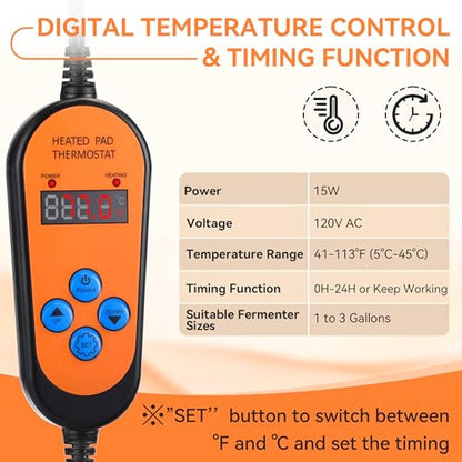 2 Pack Kombucha Heating Pad with Digital Temperature & Timer Kombucha Sourdough Carboy Starter Fermentation Heat Mat for 1-3 Gallon Vessels 2 in 1 Plug Home Brewing Essential