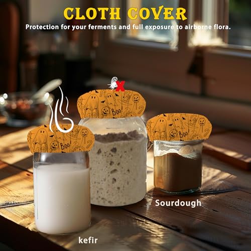 Halloween Pumpkin 5-Pack Cloth Covers for Sourdough Starter Jar, Cloth Covers Reusable Lid Top Cover Sourdough Proofing Bread Fermentation Baking Supplies for 3-4 Inch Jar Mouth - color: Halloween Pumpkin