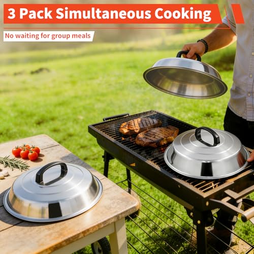 12 Inch Stainless Steel Cheese Melting Dome - 2 Pack BBQ Griddle Accessories, Basting Cover & Steaming Cover Wok Lids, Fits Blackstone Camp Chef Flat Top Griddle, Indoor Outdoor Use