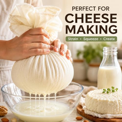 Reusable Cheesecloth, 20x20 Inch Hemmed 100% Unbleached Cotton Strainer Cloth, Washable for Cooking, Baking, Juicing & Cheese Making