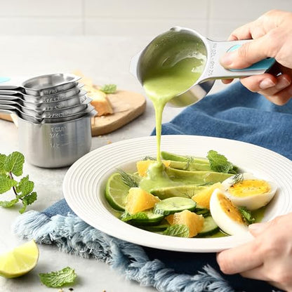 Spring Chef Magnetic Measuring Cups & Spoons Set, Patented, Strong Magnets, Heavy Duty Stainless Steel Fits in Spice Jars for Baking & Cooking, BPA Free, Round Set of 15 with Leveler, Aqua Sky - color: Blue (Aqua Sky), size: Set of 15