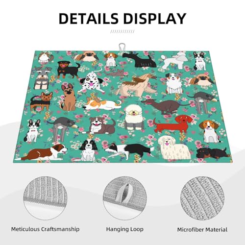 Dog Dish Drying Mat For Kitchen Microfiber Drying Mats Absorbent Reversible Dish Pad Draining Mats For Countertop Coffee Mats 18x24 Inch - color: Dog