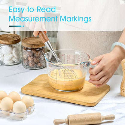 4-Cup High Borosilicate Glass Measuring Cup with Lid for Kitchen | Glass Measuring Beaker with Handle, Measuring Cups with Lid for Liquids, Ideal for Baking, Cooking, Mixing, and Heating - size: 4-Cup
