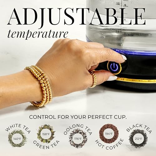 Glass Electric Kettle No Plastic, Stainless Steel, Auto Shut Off and Keep Warm Function - Black and Gold Tea Kettle with Temperature Control – 1500W Fast Hot Water Boiler for Coffee and Tea - color: Black