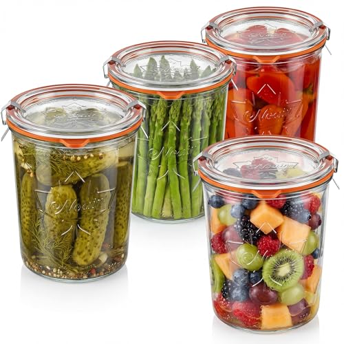 27 oz Glass Canning Jars, 4 Pack Wide Mouth Airtight Sourdough Starter & Fermentation Jars with Clamp Lids, 800ml for Pickles, Yogurt & Pantry Storage
