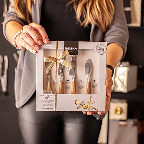 BOSKA Stainless Steel Mini Cheese Knives - Oslo for All Types of Cheese - Multi-Functional Cheese Slicer - Handheld Slicer - Silver Non-Stick - Dishwasher Safe - for Kitchen Cooking - style: 4 Piece Mini Cheese Knife Set