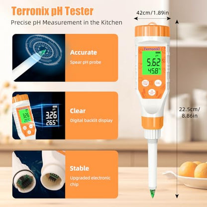 Food pH Meter Digital pH Tester for Food Fermentation Canning Cooking – Accurate pH Meter for Sourdough Bread, Cheese, Hot Sauce, Yogurt – Smart Water Resistant Food