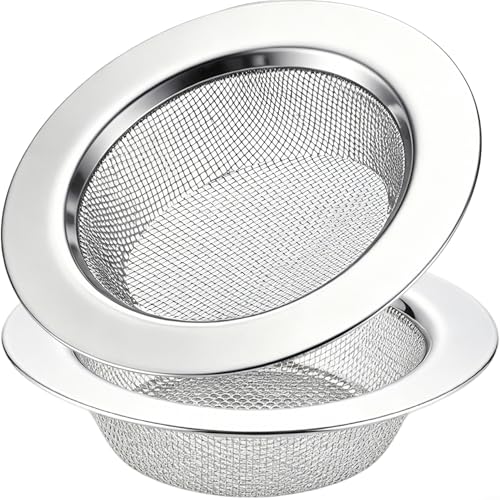 LASSHSWA 2 PCS Kitchen Sink Strainer Stainless Steel, Kitchen Sink Drain Strainer， Sink Strainers with Large Wide Rim 4.5" Diameter for Kitchen Sinks - style: 2 PACK