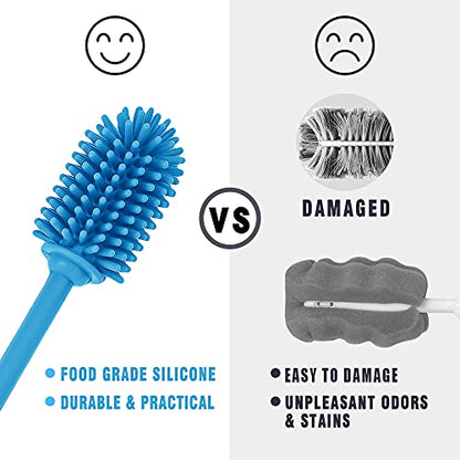 Silicone Bottle Cleaning Brush with Long Handle, Water Bottle Cleaner for Baby Bottles, Hydro Flask, Sports Bottle, Vase, Glassware, Perfect for Smaller Diameter Bottle Openings (Qty 1) - color: Blue