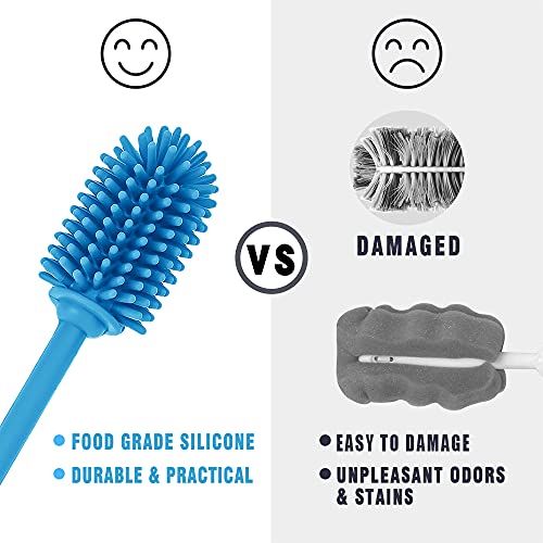 Silicone Bottle Cleaning Brush with Long Handle, Water Bottle Cleaner for Baby Bottles, Hydro Flask, Sports Bottle, Vase, Glassware, Perfect for Smaller Diameter Bottle Openings (Qty 1) - color: Blue