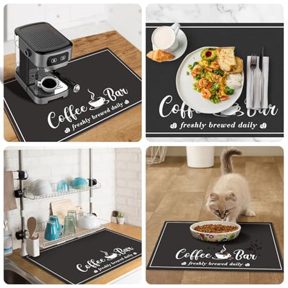 CooRug Absorbent Coffee Mat, Fashion Dish Drying Mat for Kitchen Counter Coffee Bar Accessories Espresso Machine Dish Rack 17" x 32" Black - size: 17" x 32"