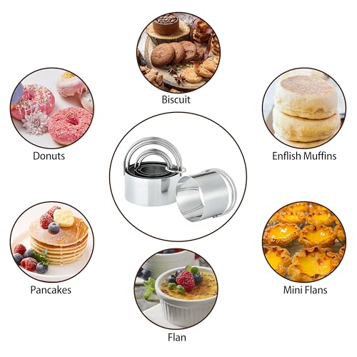 5 Pack Cookie Cutters, Round Metal Biscuit Cutter with Handle, Stainless Steel Circle Baking Tools for Dough Pastry and Cake, Dishwasher Safe