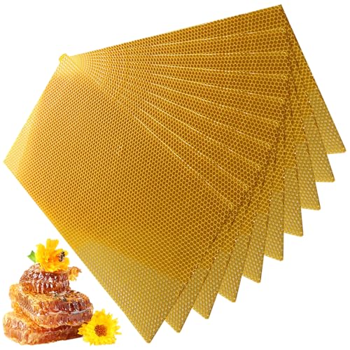 Beeswax Sheets 10Pcs 16.5x7.7in Natural Wax Foundation for Bee Frames Yellow Beeswax for Candle Making, Bee Hive Frames Beekeeping Supplies