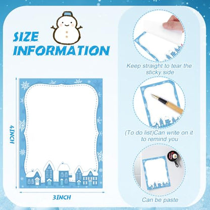 Chiisong 12 Pcs Christmas Sticky Notes Christmas Design Self Adhesive Note Pads Winter Snowflake Sticky Memo Blue Cartoon Snowman Penguin Notepad for Xmas Gift Office Home Supplies Present - style: Blue Christmas
