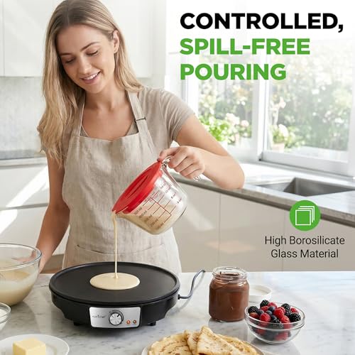 NutriChef 1,2 and 4 Cups Glass Measuring Cup Set with Lids (8, 17 and 34 oz) - Heat-Resistant Borosilicate Liquid Measure Cups with Easy-Read Scale for Cooking, Baking & Food Storage, Dishwasher Safe - size: 3 pc set with lids