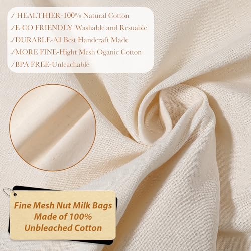 4Pcs Cheese Cloth Bag for Straining, Unbleached Cotton Nut Milk Bag Reusable 80 Mesh Muslin Strainer Bags for Straining Fruit Juice, Yogurt, Coffee(3 of 12 x 12Inch, 1 of 8 x 10Inch)