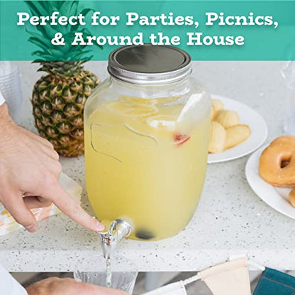 Glass Drink Dispenser for Parties - 1 Gallon Gallon Drink Dispenser - Glass Beverage Dispenser with Spigot, Clear For Parties, Weddings, Sun Tea Jar, Lemonade & Laundry Detergent Dispenser - style: Single w/o Stand