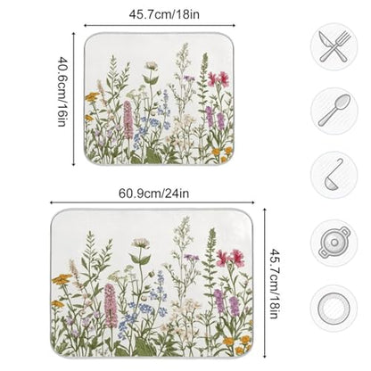 Kcldeci Flower Border Herbs Wild Flowers Plant Dish Drying Mat Kitchen Drying Pad Dish Draining Mat Dish Rack Drainer Pad 16 x 18 - color: Herbs, size: 16x18in