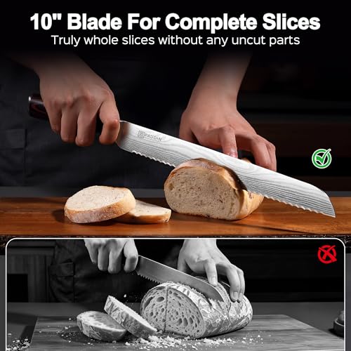 PAUDIN Bread Knife, 10 inch Serrated Knife, German Stainless Steel Bread Knife for Homemade Bread, Razor Sharp Edge for Efficient Slicing Sourdough Bread, Bagels, Cake - style: 10'' Bread Knife