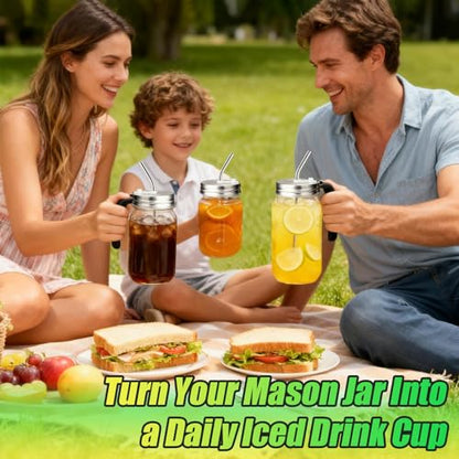 Palksky Mason Jar Lids with Straw Hole & Handle for Regular Mouth Jars, Leak-Resistant Drinking Lids with Extra Silicone Rings, Mason Jar Straw Lids for Iced Coffee, Lemonade, Juice (2 Pack) - style: Regular Mouth Lids with Straw & Handle 2 Packs