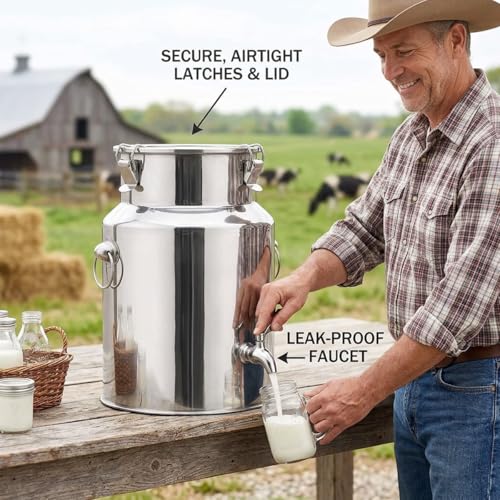 1 gal 2 gal 3 gal 4 gal 5 gal 10 gal Stainless Steel Water Dispenser Jug, Milk Can Pail with Tight Lid, Freestanding Drink Dispenser Bucket for Accommodate Milk Juice Wine(No Spigot,76L/20.08Gal) - color: No Spigot, size: 76L/20.08Gal