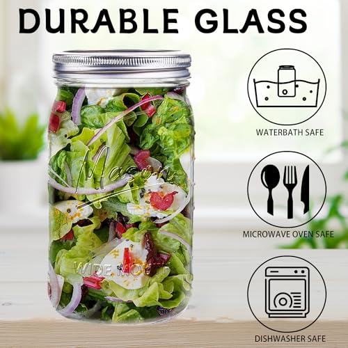 Mason Jars 32 oz,12 Pack Quart Wide Mouth Mason Jar With Airtight Lids,Glass Canning Jars for Fermenting, Pickling,Meal Prep,Overnight Oats & Centerpieces - color: 32oz-Clear-12Pack